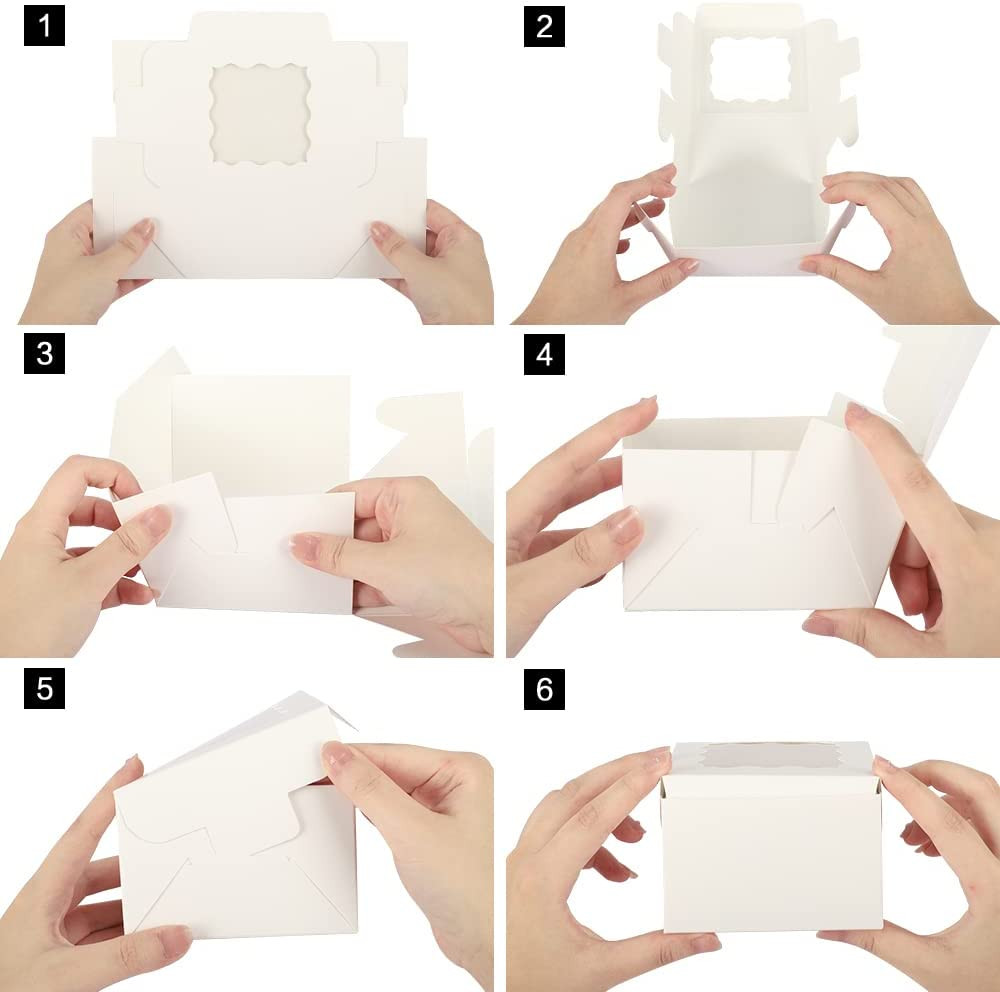 50Pcs 4X4X2.5 Inches White Bakery Boxes with Window, Cookie Boxes, Mini Cake Box