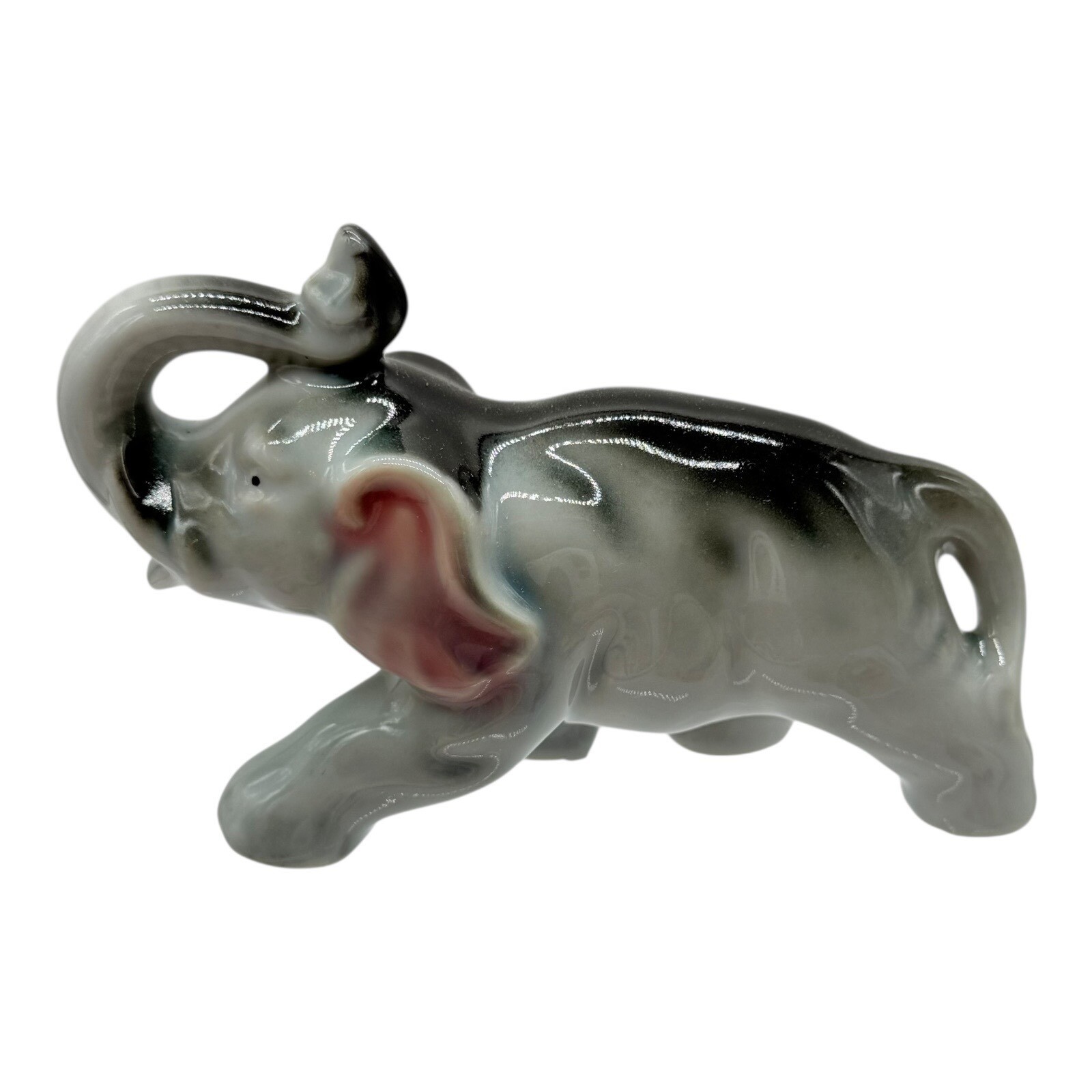 Elephant Figurine Trunk Up Gray Pink Ears Vintage Decor Vintage Collectible