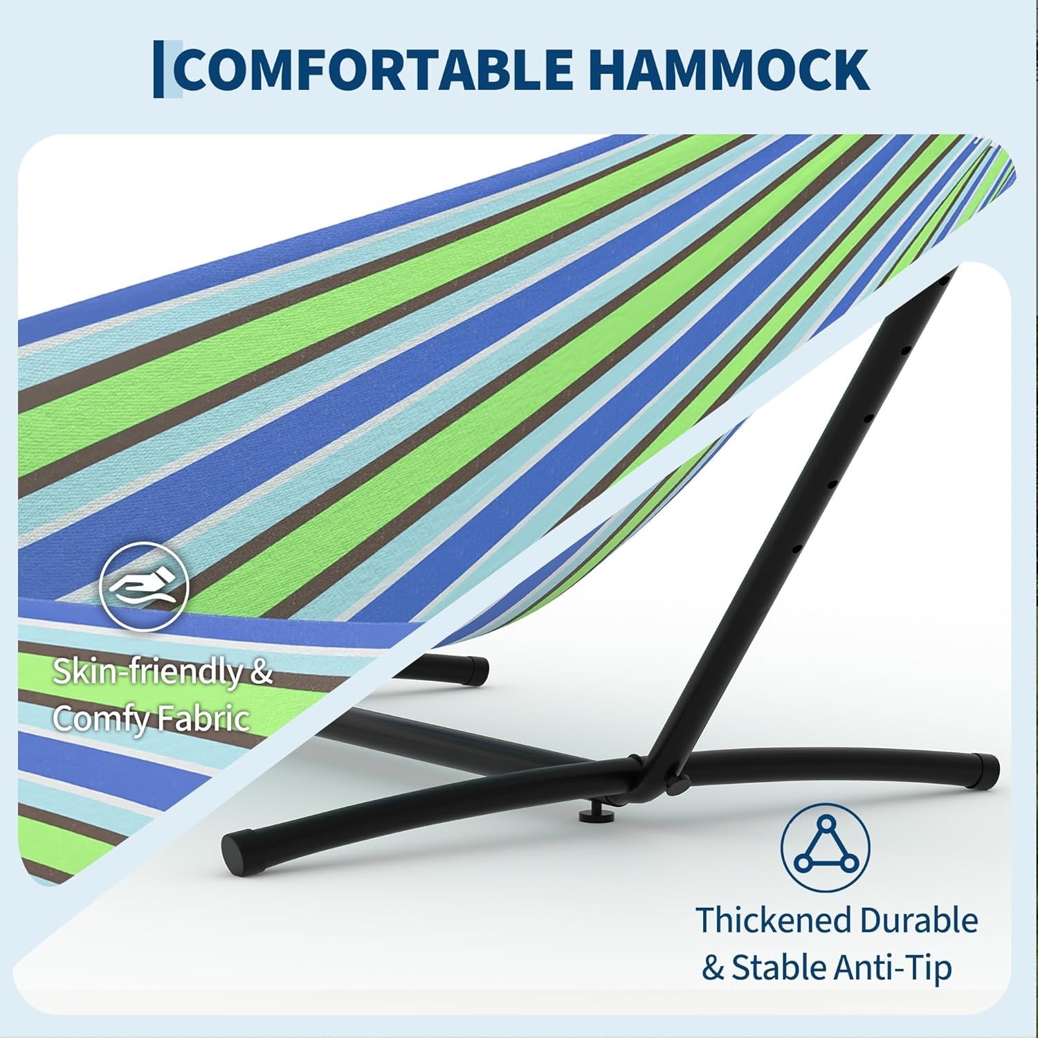 Double Hammock with Stand 2 Person Cotton Rope Design 450 Lbs Capacity for Patio