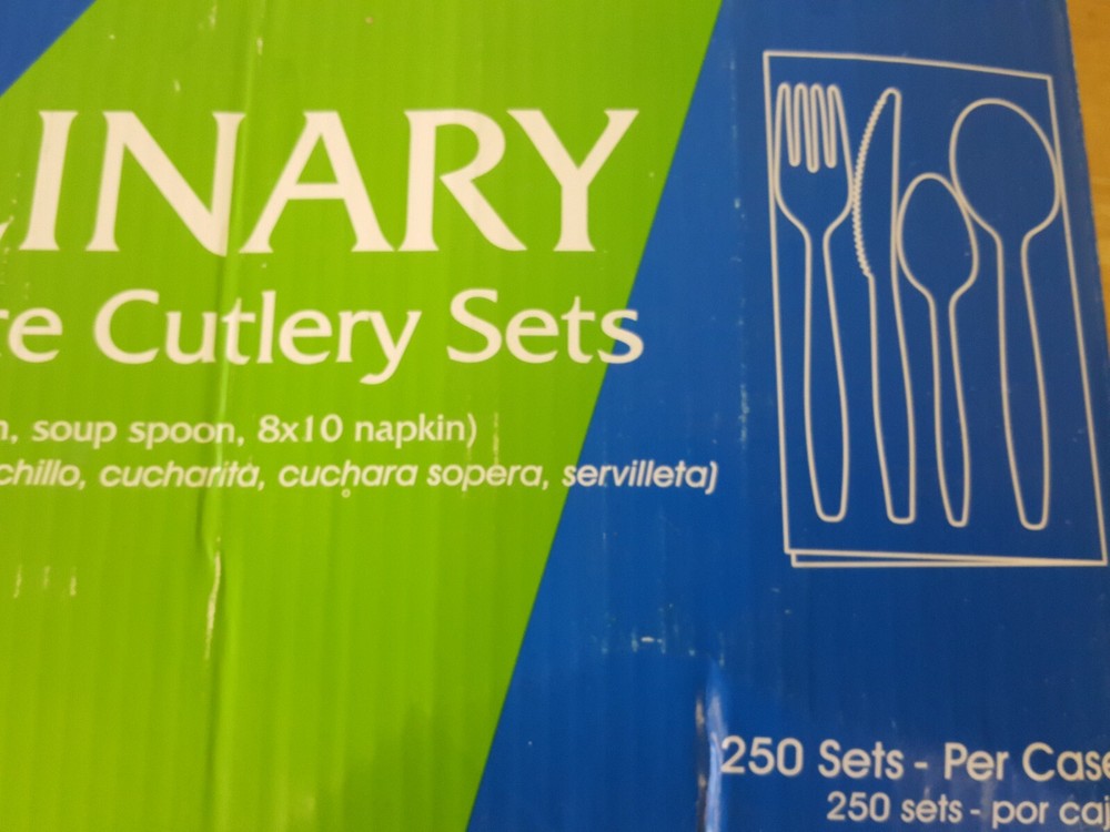 Culinary 5 piece White Cutlery Sets medium weight total 250 sets individually w