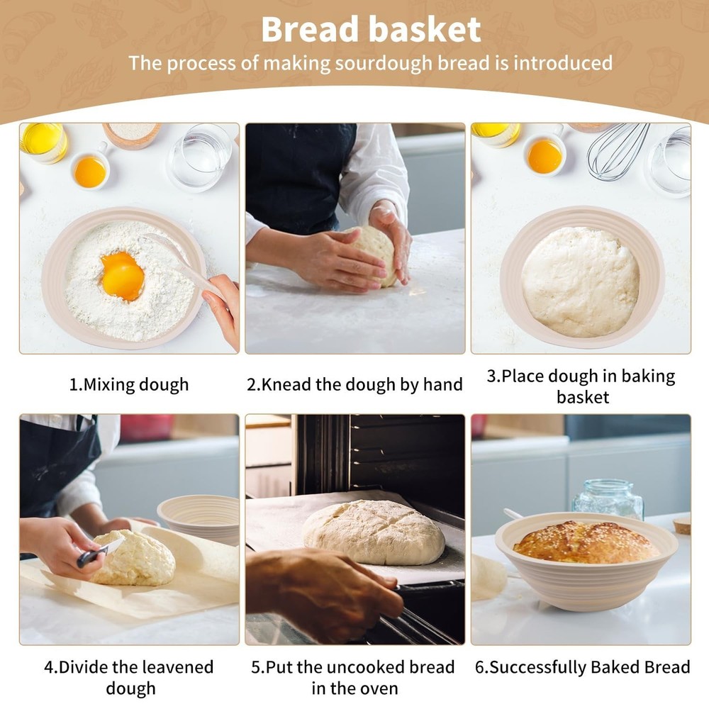 2Pcs Silicone Banneton Bread Proofing Baskets, 10" Oval & 9" Round Foldable N...
