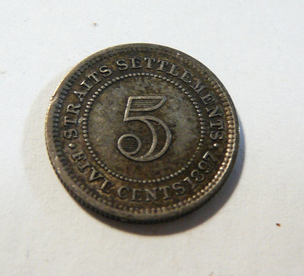 Straits Settlements 1897 H 5 Cents VF