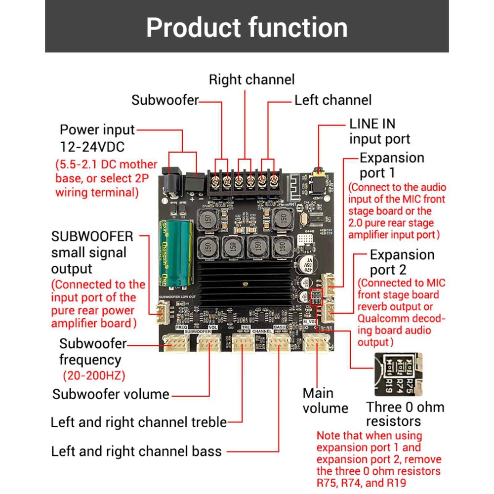 1Pc 4~8Ω Power Amplifier Board Module 2.1 Channel 50W*2+100W Bluetooth mm