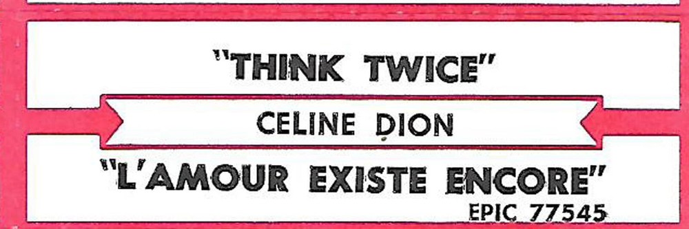 Celine Dion, Think Twice/L'Amour Existe Encore, Jukebox Label 45