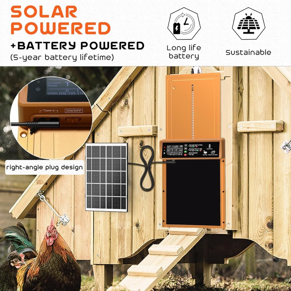Solar Automatic Chicken Coop Door Timer Light Sensor Aluminum