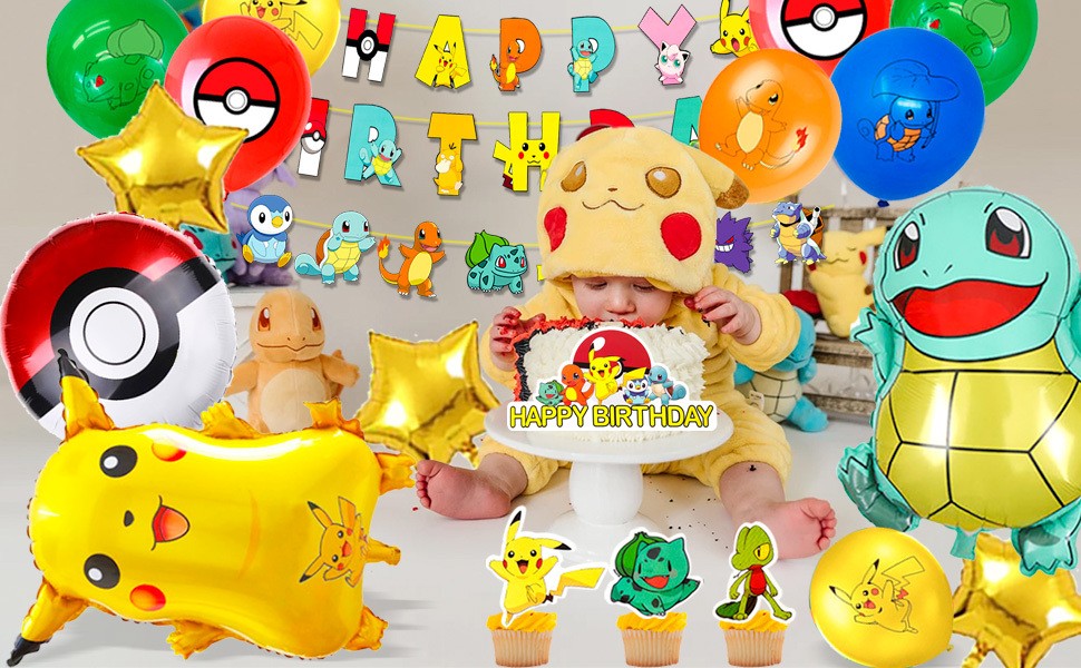 Pokemon Party Decorations Pokemon Birthday Supplies Tableware Plates Balloons