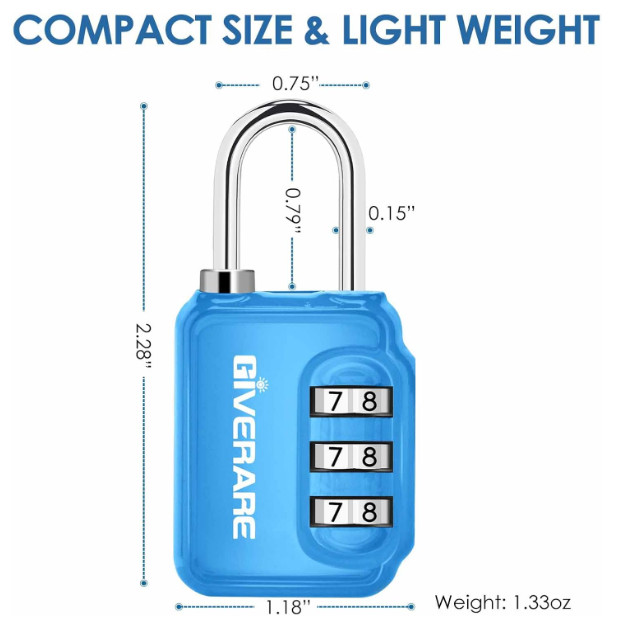 2 Pack Combination Lock, 3-Digit Padlock Keyless, Resettable Luggage Locks for B