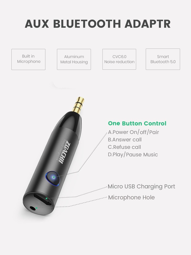Bluetooth Aux Adapter for Car, Wireless Bluetooth 5.0 Audio Receiver with 3.5...
