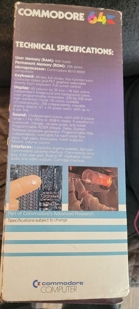 Commodore 64 Computer In Original Box w Cords and User's Guide POWERS ON