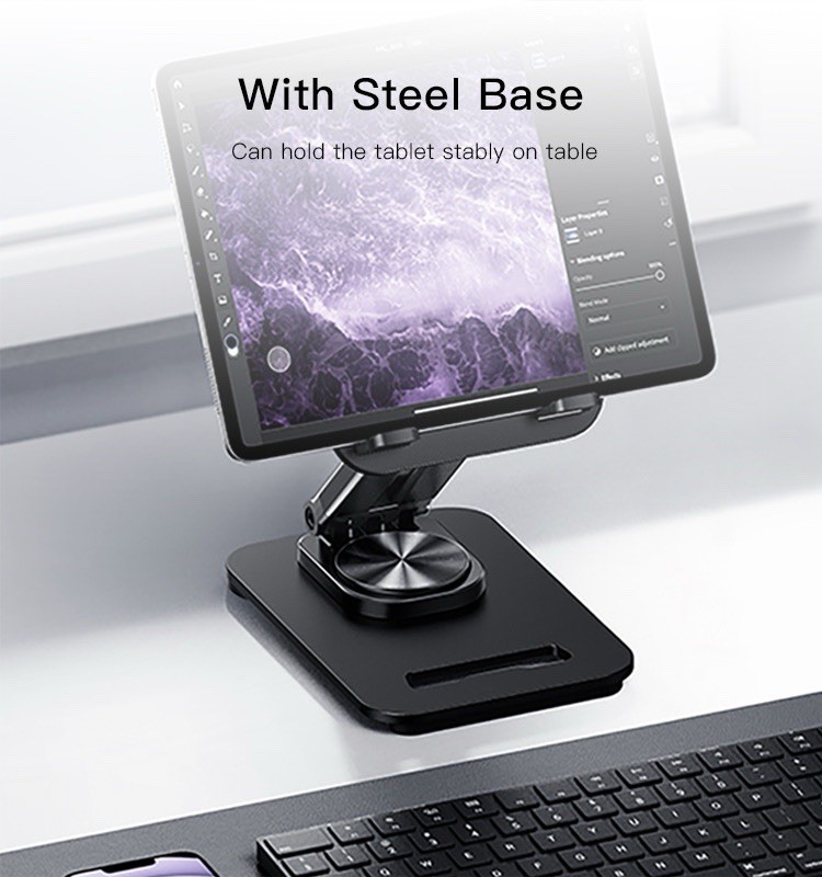 360° Rotating Foldable Stand for Tablet Phone, Black