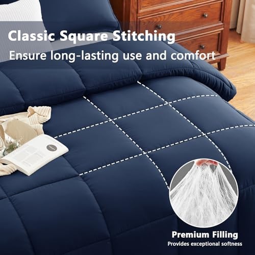 Size Comforter Sets - Comforter Size, 3 Pieces Box Stitched Bed Full Navy Blue