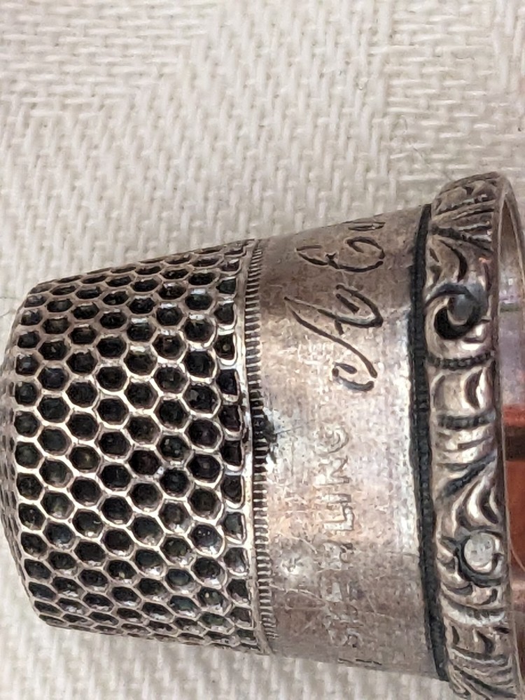 Deeply Engraved Embossed Small Sterling Thimble Size 4 Monogramed