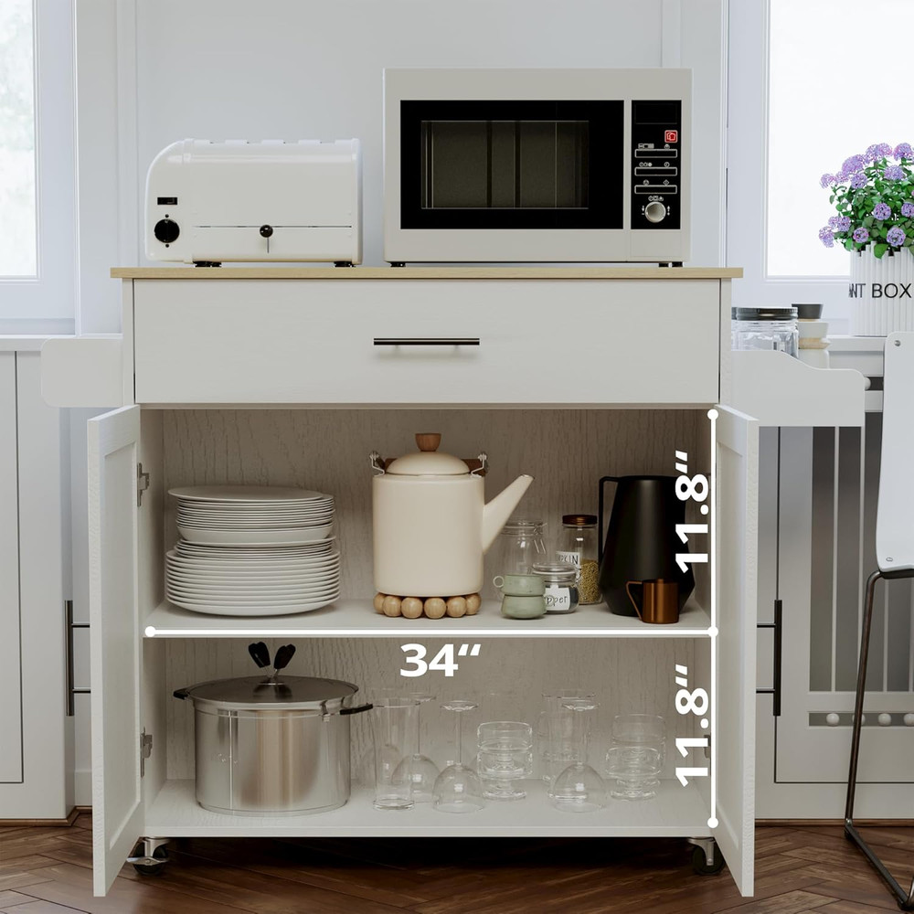 Rolling Kitchen Island Table on Wheels with Drop Leaf, Storage Cabinet, Drawer,