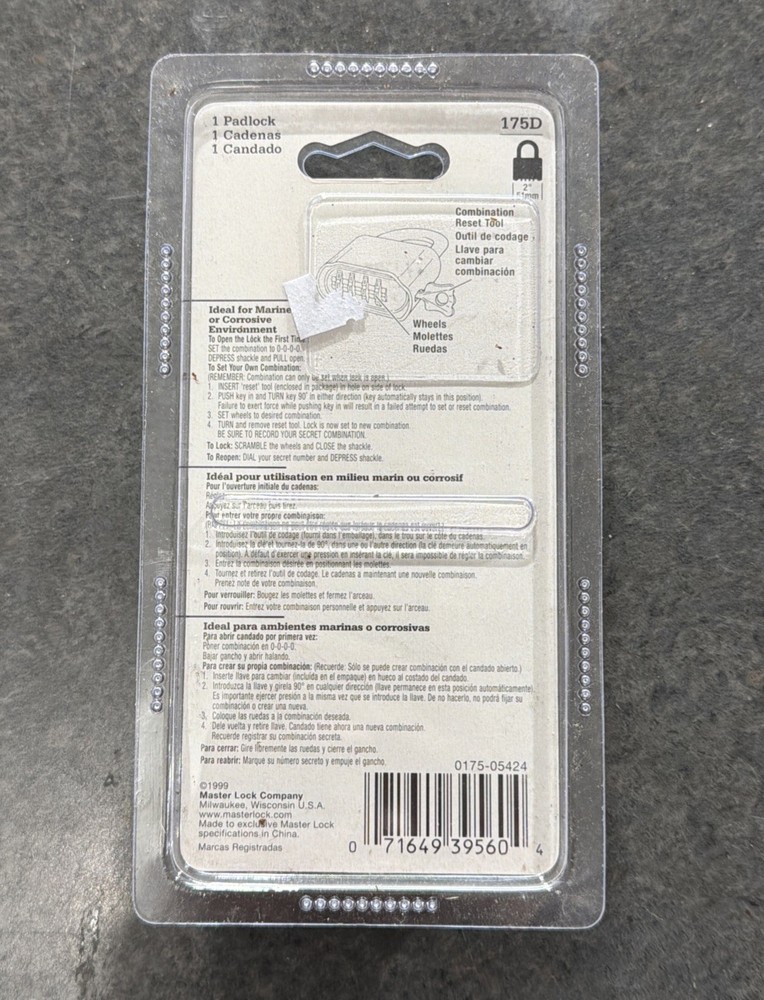 New Master Lock Resettable Combination Padlock 1” Brass 175D