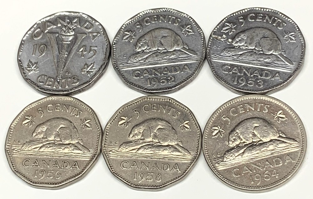 # C1476   CANADA    COINS,     FIVE  CENTS    6  DIFFERENT DATES
