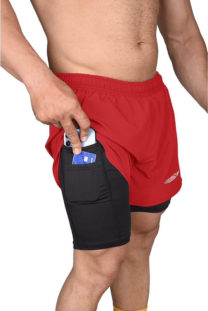 Exxact Sports Men's 2 in 1 Athletic Shorts with Compression Liner & Phone Pocket