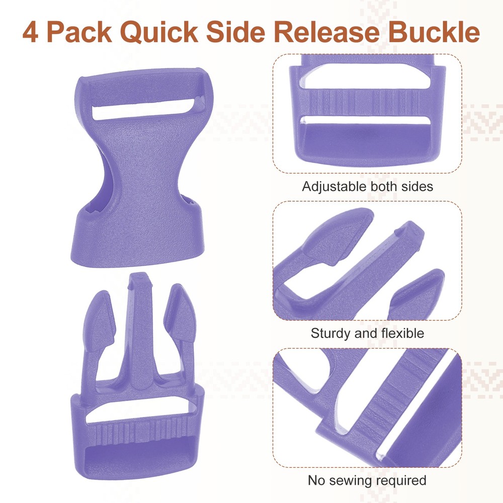 4 Pack Quick Side Release Buckle, 0.8" Plastic Buckle Clip, Medium Purple
