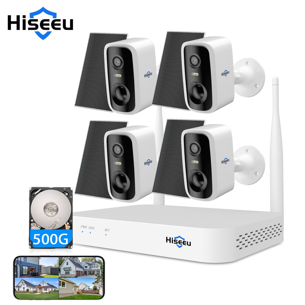 Hiseeu 4MP Solar Battery Powered Wireless WIFI Security Camera System 2Way Audio