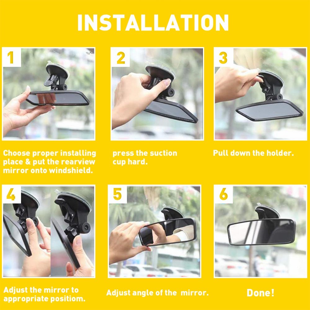 Car Interior Rear View Mirror Wide Flat Suction Cup Universal Angle Adjust EAH