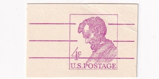 STAMP US SCOTT UX48 "Lincoln - White Paper" 4 CENT 1962 USED CUT OUT - E