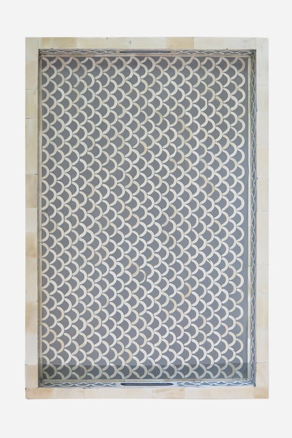 Bone Inlay Fish Scale Design Tray in Grey Color