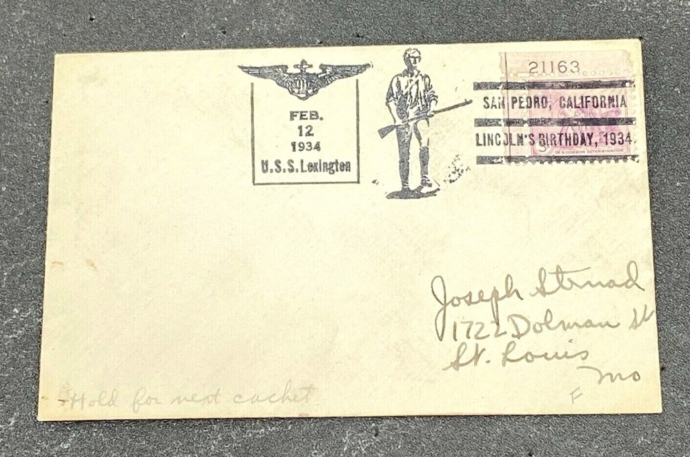 1934 USS Lexington CV-2 Commemorative Issued Envelope