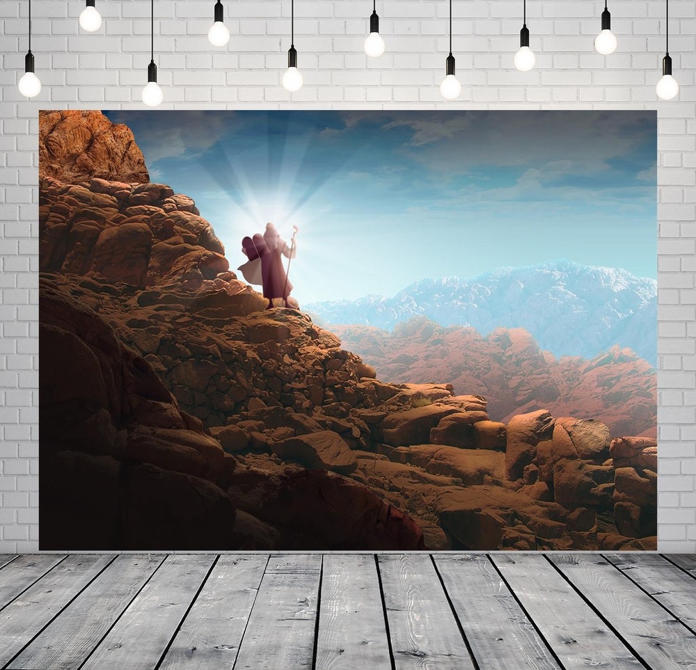 8x6ft Fabric Moses Backdrop Moses Holding Ten Commandments Tablets on Mount S...