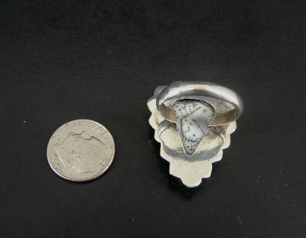 Ring Silver Dendrite Opal Stone Triangle Shape Sterling Silver 925 Size 7.75