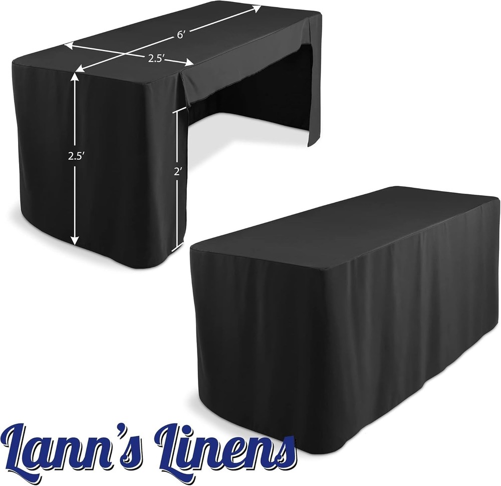 6' Trade Show Table Cover - Open Back Fitted Tablecloth - Black