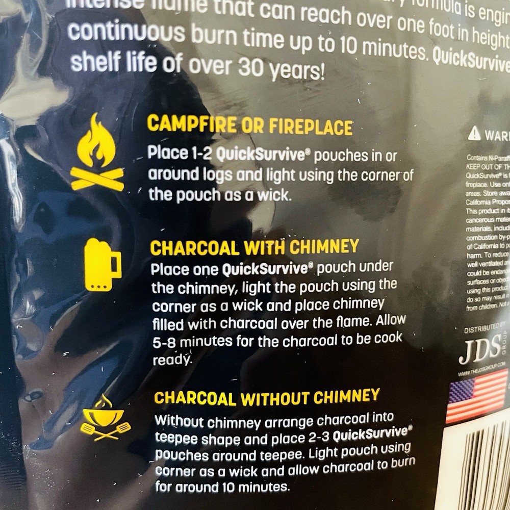 Quick Survive Fire Starter Pouches 100% Waterproof Intense Flame Formula