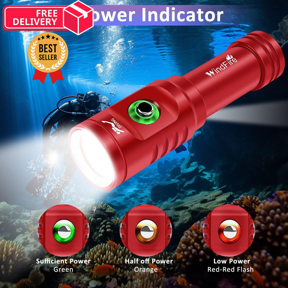 WINDFIRE TS08 Dive Light Super Bright, Scuba Flashlight Red-TS08