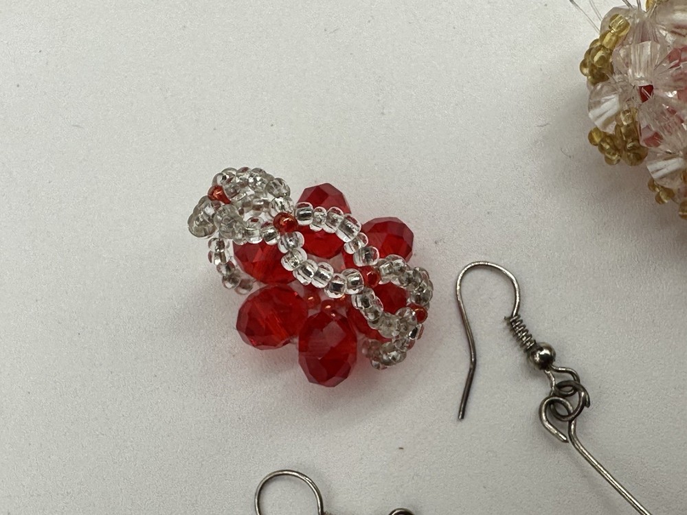 Handcrafted Red Beaded Earrings & Ring