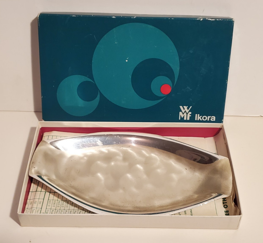 VINTAGE MID-CENTURY WMF IKORA SILVER PLATE TRAY CANDY DISH BOX & PAPER GERMANY