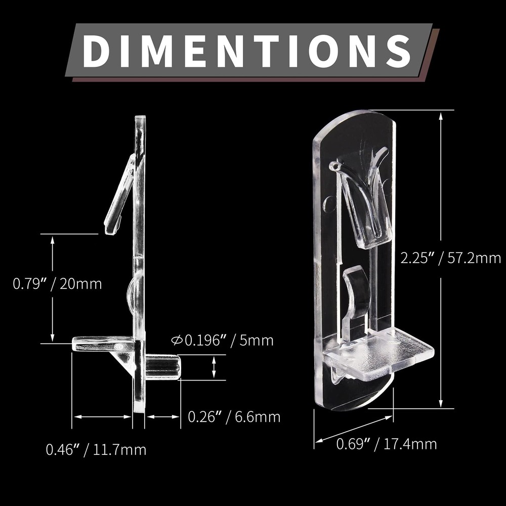 20 Pcs Plastic Locking Shelf Pins 5mm, 3/4” Clear Plastic Locking Shelf Suppo...