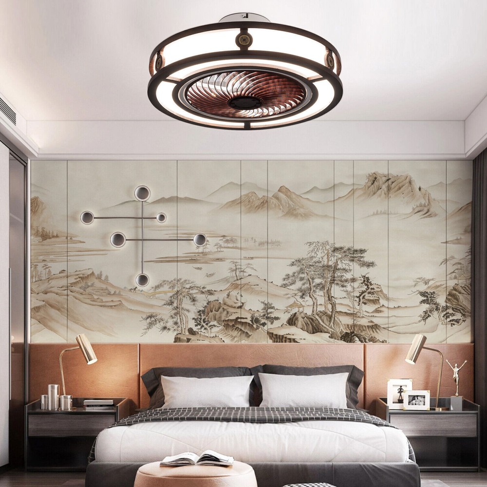 20" LED Small Ceiling Fan Modern Semi-Enclosed Flush Mount Remote Control