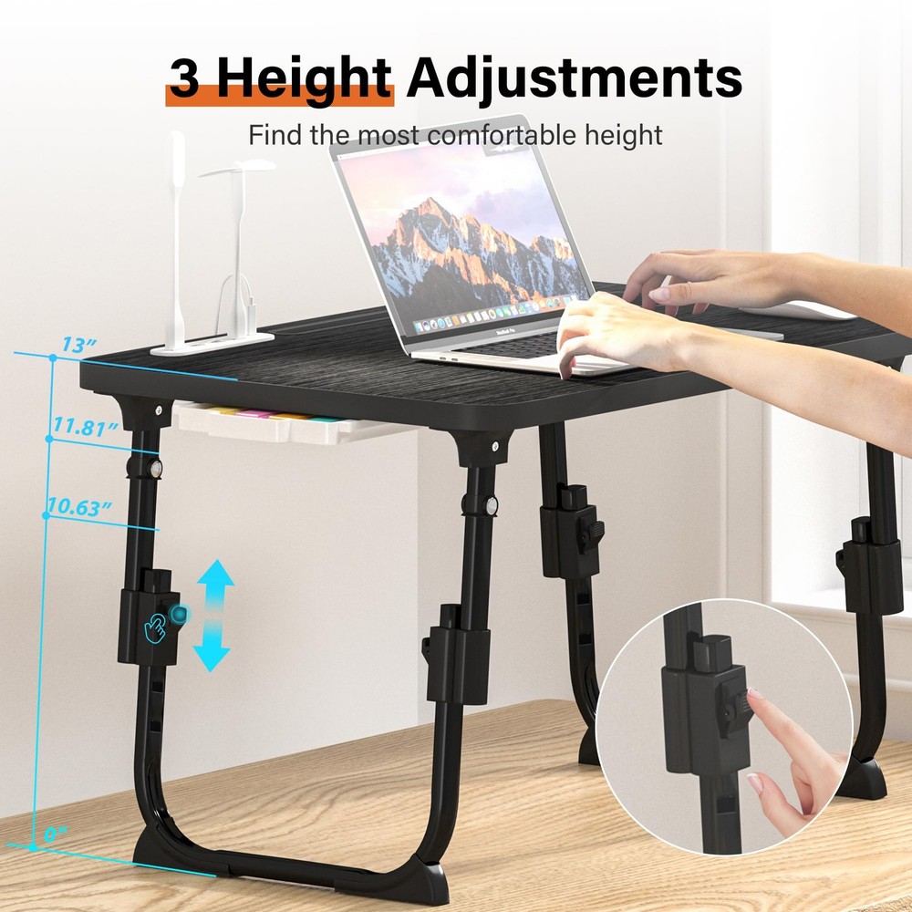 Laptop Desk for Bed Height Adjustable, Lap Bed Table with USB/Storage Drawer/...