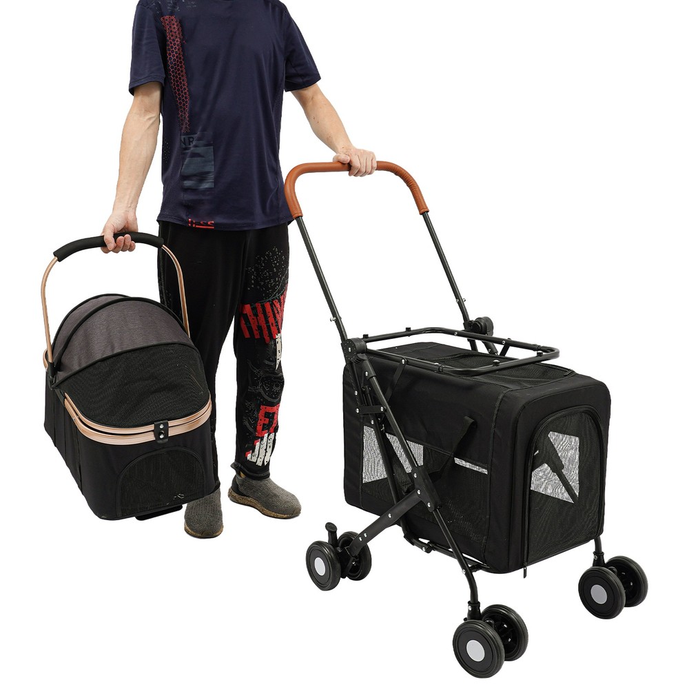 Dog & Cat Foldable Pet Stroller, Foldable Pet Stroller for Small & Medium Dogs