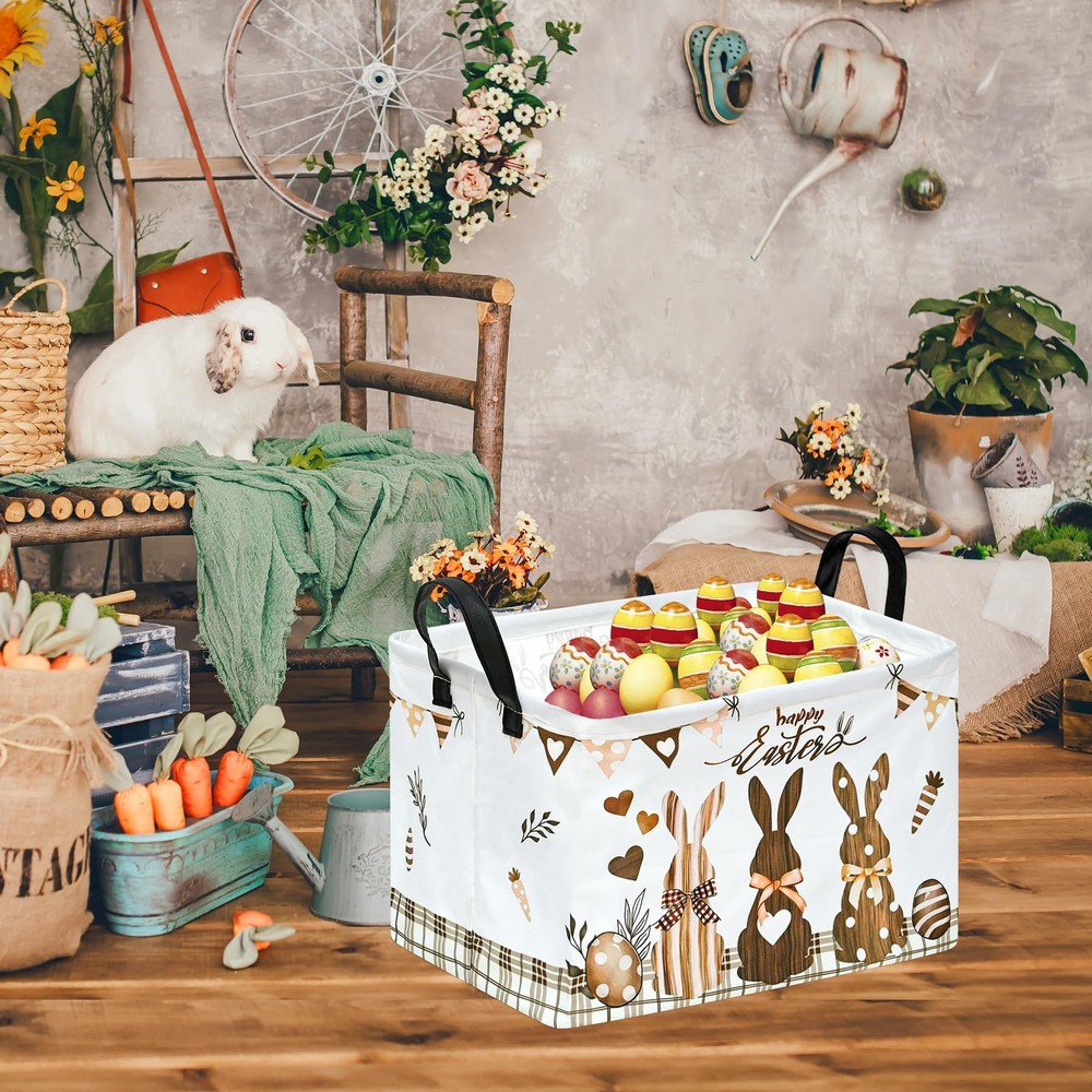 VAIVUSTO Easter Storage Basket Easter Bunny Storage Bin Collapsible Nursery H...