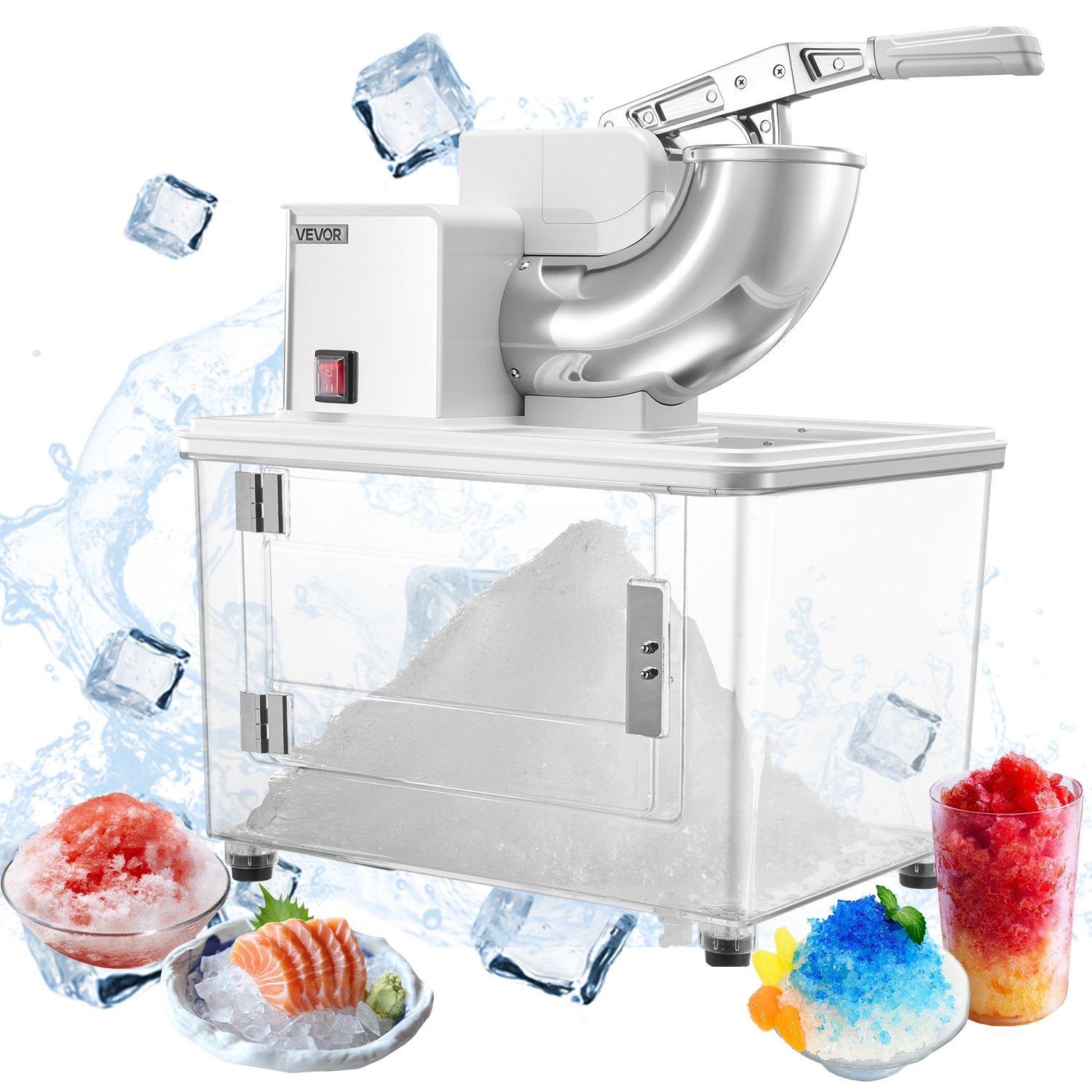 VEVOR Commercial Ice Crusher 661LBS/H Electric Snow Cone Maker Shaved Ice White