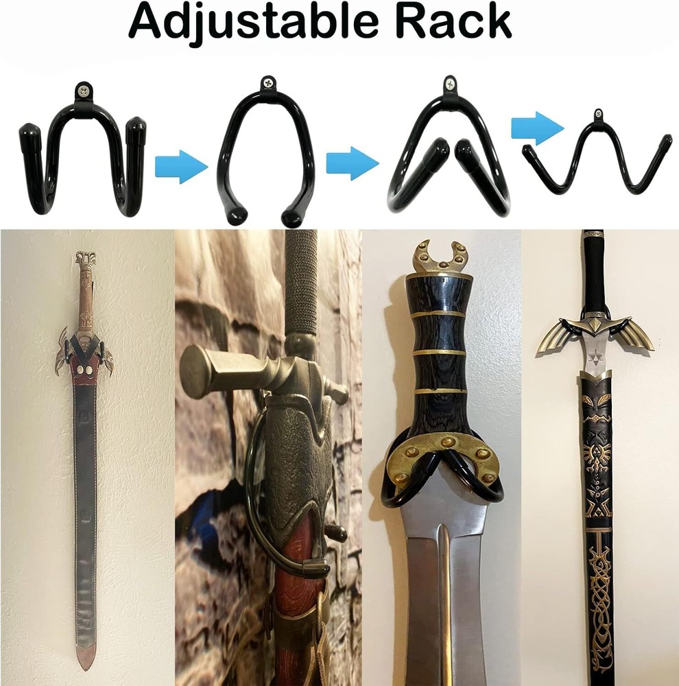 Pmsanzay 4 Pack Mini Adjustable Sword Wall Mount Hook Display Hanger Black