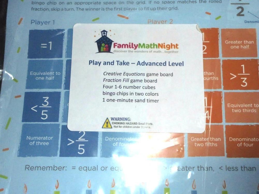 Fraction Equations Educational Math Game School Kit Homeschool Bingo Chips Timer