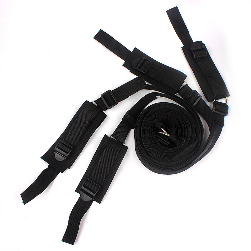Bed Restraint Harness Set Handcuffs Ankle Cuffs Strap Kit 7-ring Adjustable BDSM