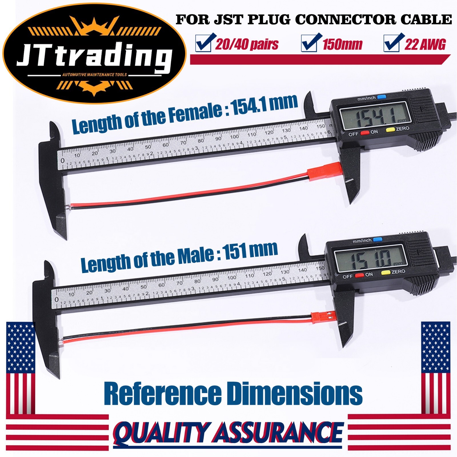 20/40 pairs for JST Plug Male &Female Connector 150mm Wire Cable RC Lipo Battery