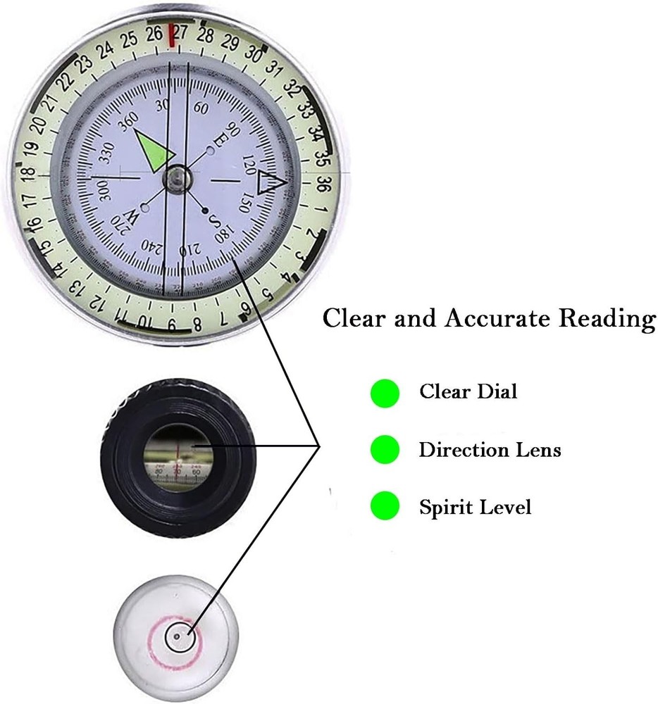 Lightweight Survival Compass with Lensatic Function - Ideal for Night Navigation