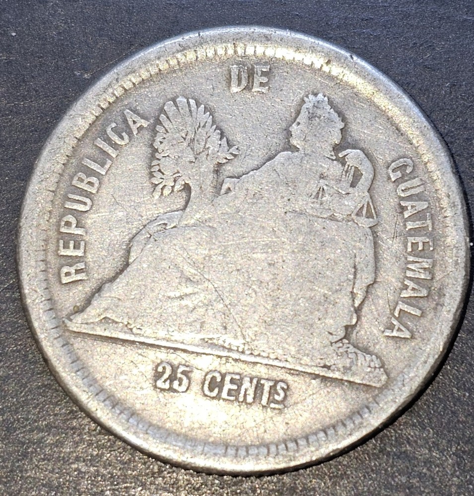 1881 E Guatemala 25 Centavos Silver Coin