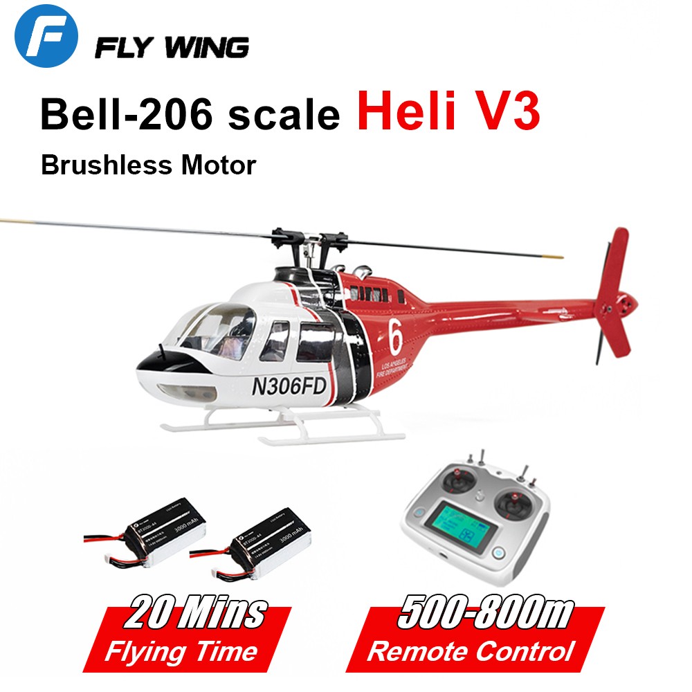 Flywing Bell 206 V3 6CH 3D GPS Hovering Auto Return RC RTF Helicopter 2 Battery