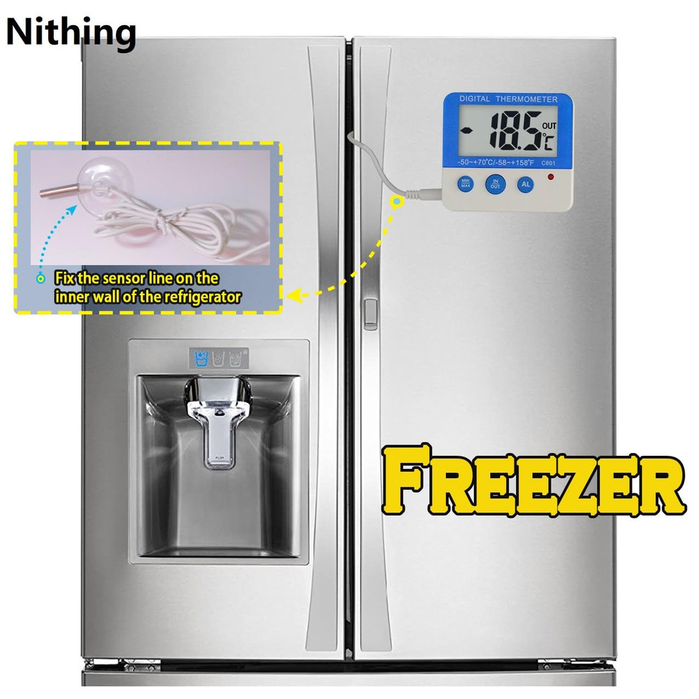 Nithing Fridge Freezer Thermometer Max/Min Memory High & Low Temperature Alarms