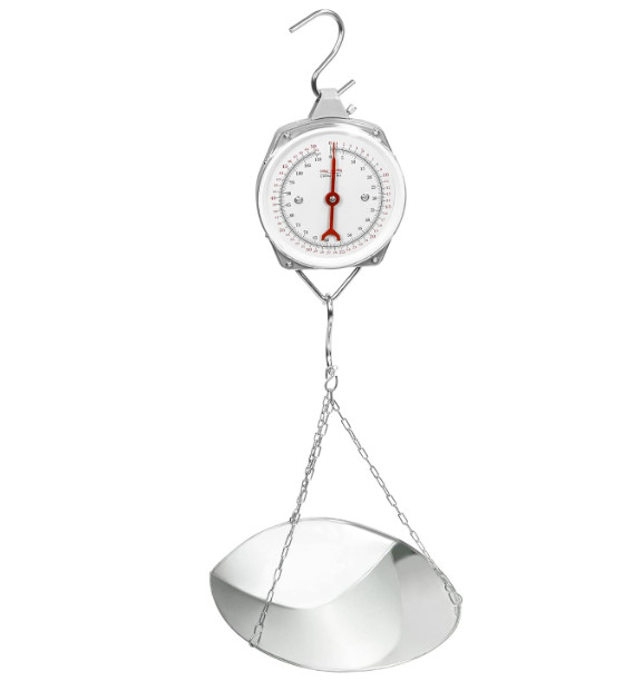 QWORK 110 lbs Large Spring Dial Weight Scale with Scoop & Hanging Cradle, Silver