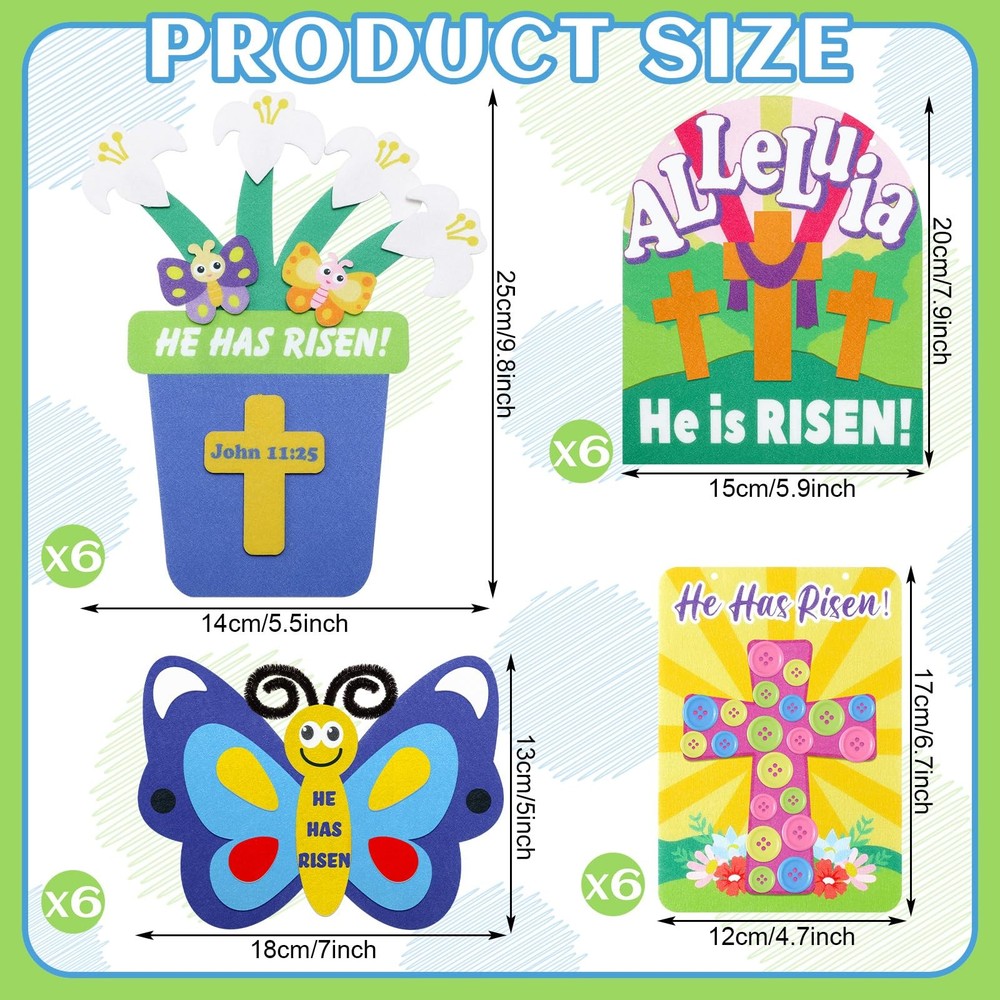 24 Pcs Easter Crafts for Religious, He Has Risen DIY Felt Craft Kit with Butt...