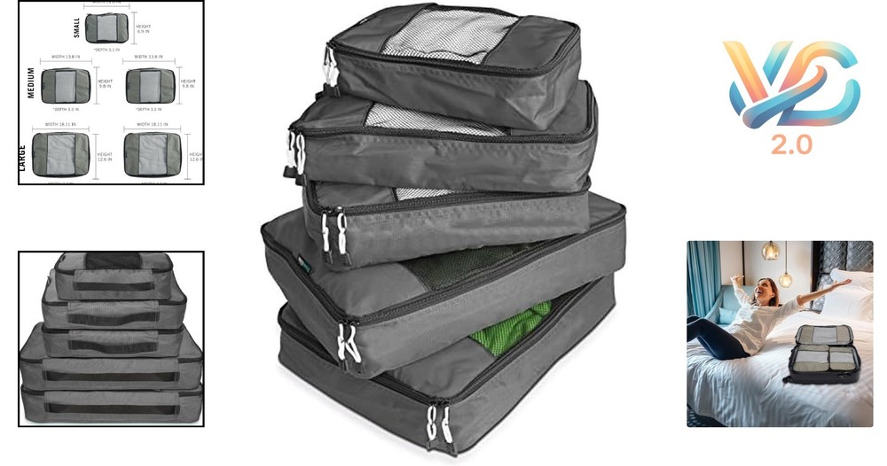 Durable 5-Piece Nylon Packing Cube System for Travel Silver
